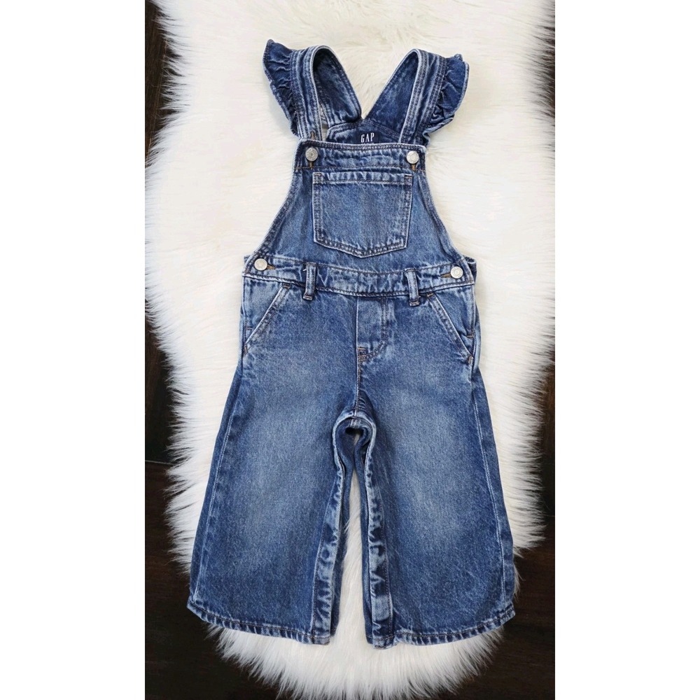 Baby Gap Overalls Toddler Girl Size 2 Years Blue Cotton Denim Wide-Leg